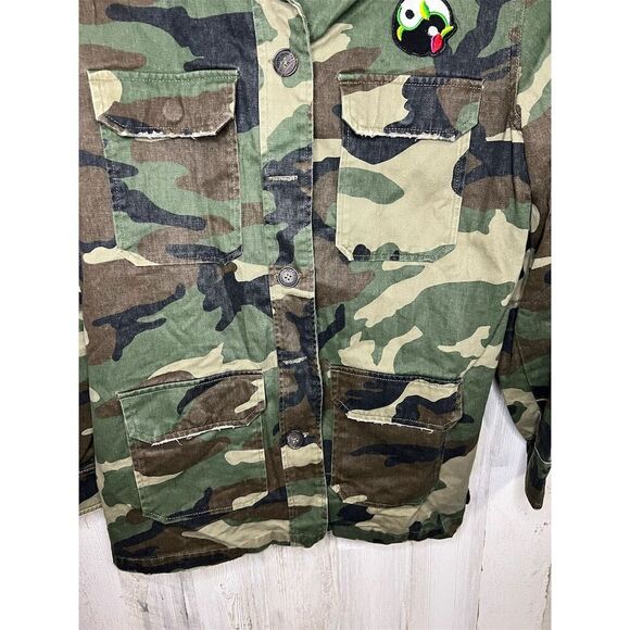 True Religion Military Jacket Camo Peacock Design green black size x small - Picture 3 of 7